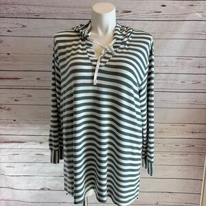 Jane and Delancey Striped Hooded Pullover Top Size 2X White Long Sleeve NWT